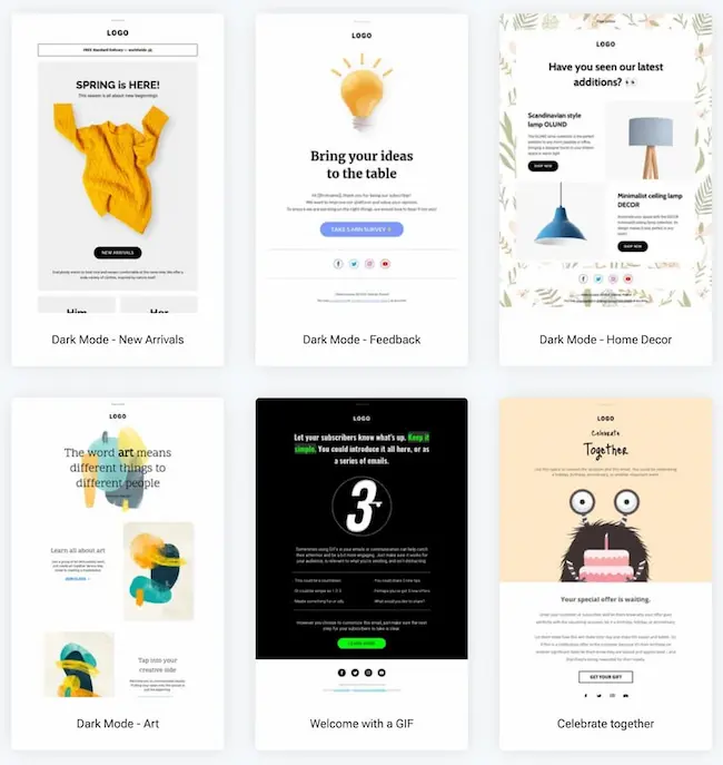 Marketing email templates within an ESP